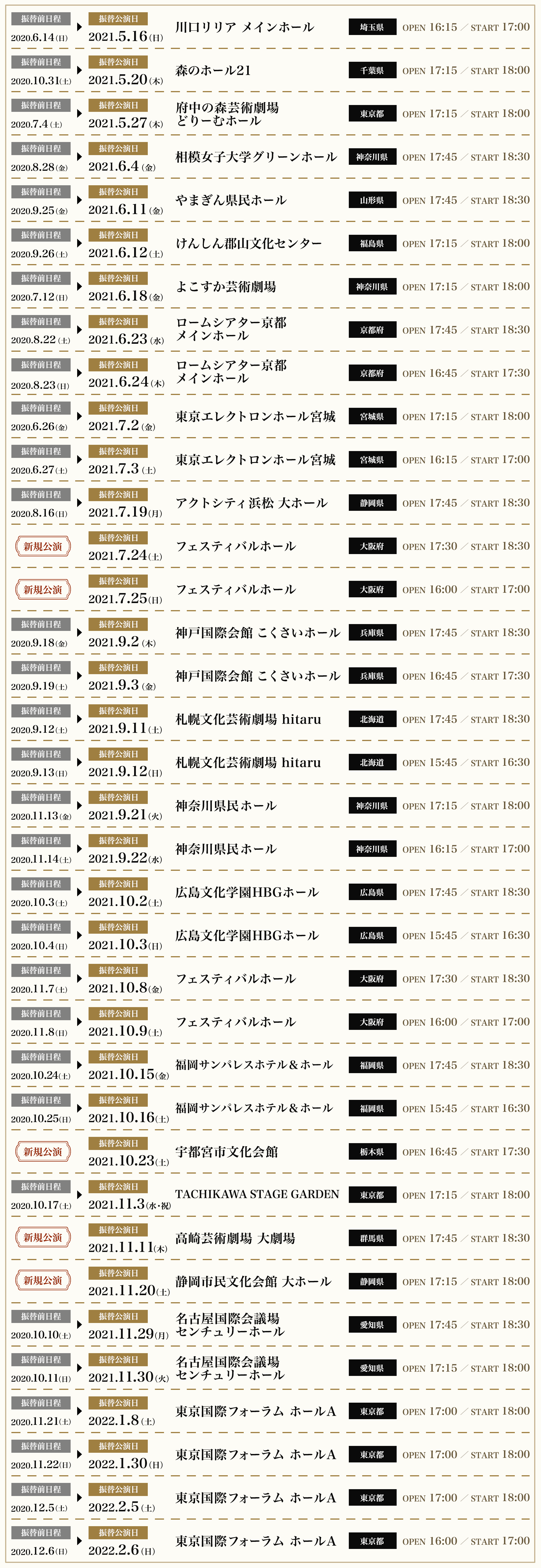 ツアー全日程表