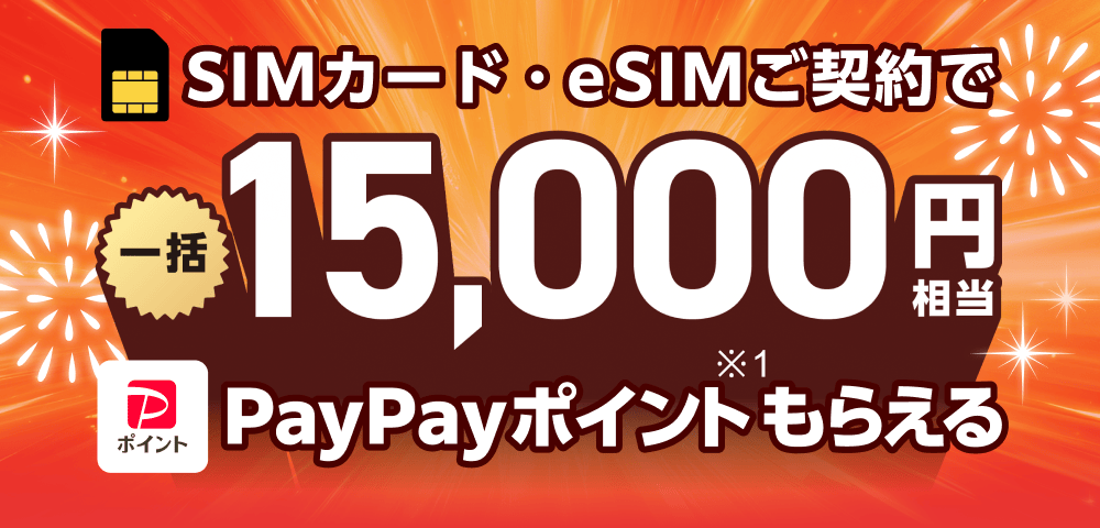 SIMカード・eSIMご契約で一括15,000円相当PayPayポイント※1もらえる