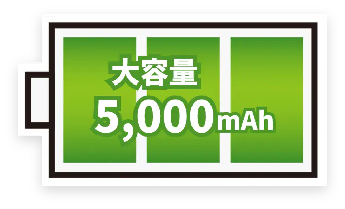 大容量5,000mAh