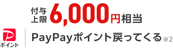 付与上限6,000円相当PayPayポイント戻ってくる※2